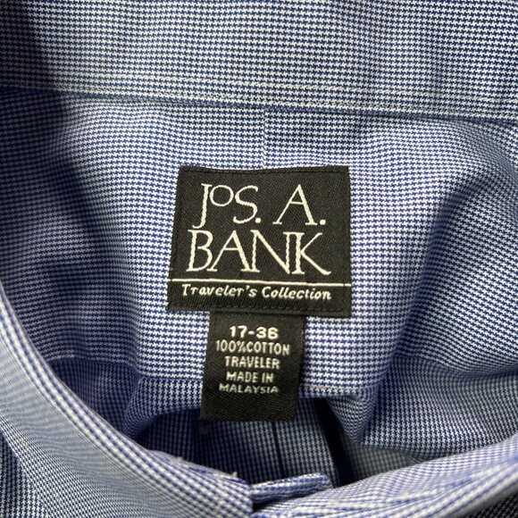 Jos A Banks Traveler Collection Shirt Mens 17–36 Blue Long Sleeve Button Down - Picture 3 of 8